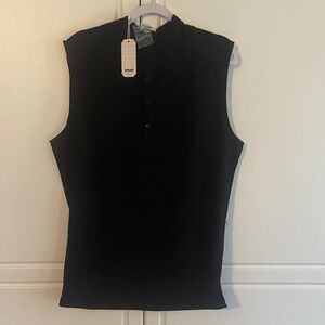 Sleeveless Mock Neck Button Tank Top - Black